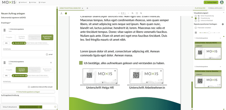 Mit MOXIS erstellen Sie im Formular-Editor Vertragsunterlagen ganz einfach aus Blankovorlagen und individuellen Feldern