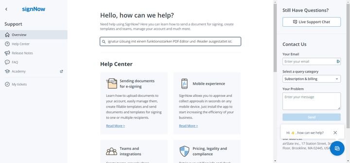 Im umfassenden Help Center von signNow finden Sie nützliche Infos und schnelle Hilfe