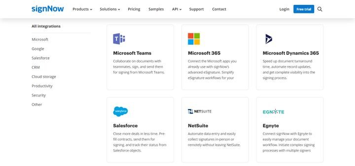 signNow lässt sich mithilfe vieler verschiedener Schnittstellen in bestehende Apps und Anwendungen integrieren