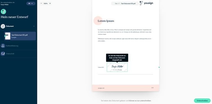 Im Browser bzw. direkt in Yousign ist das Unterzeichnen ganz einfach mit der Maus oder mithilfe von vorgefertigten Grafiken möglich