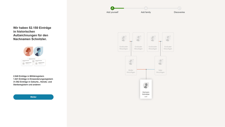 Bei Ancestry kannst du historische Dokumente direkt nach Namen und Personen durchsuchen