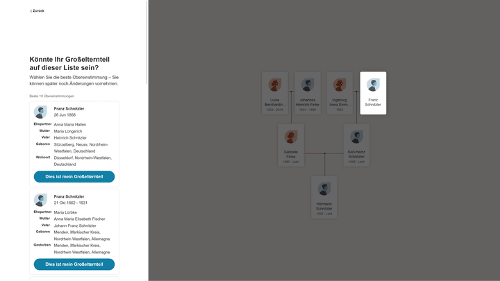 Gleicher Name, aber andere Geburtsdaten: In diesem Fall war die Verknüpfung von Personen mit Namen aus Dokumenten nicht erfolgreich
