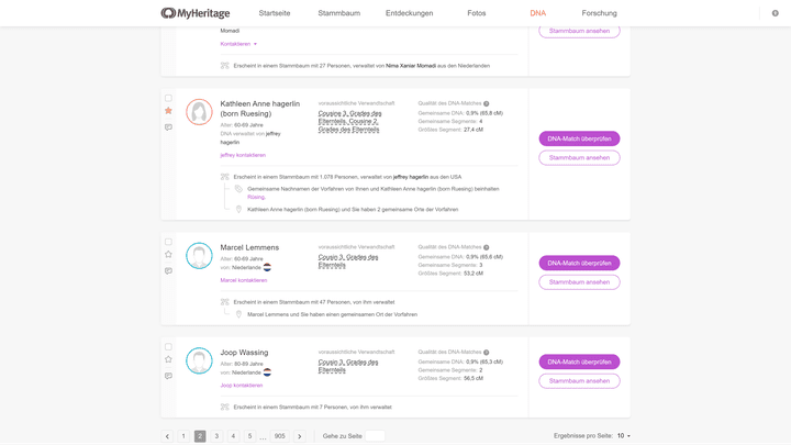 Unsere Vorfahren tragen denselben Nachnamen und sie stammen aus demselben 800-Seelen-Dorf. Trotzdem “versteckt” MyHeritage das Match inmitten hunderter anderer.