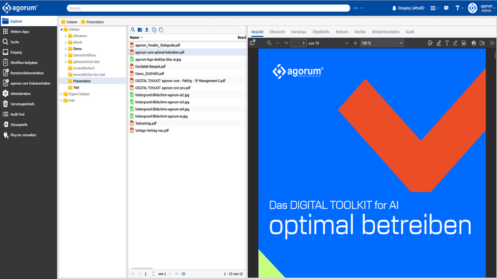 agorum core ist im Kern ein DMS-System um Dateien sicher und übersichtlich zu verwalten, zu sichern und zu teilen
