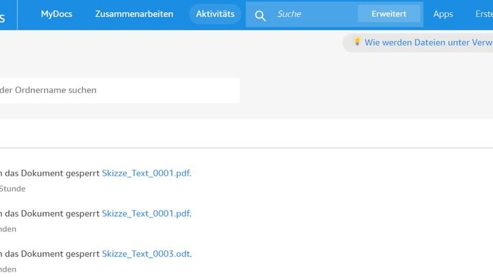Sie finden das Aktivitätsprotokoll für WorkDocs am oberen Bildschirmrand