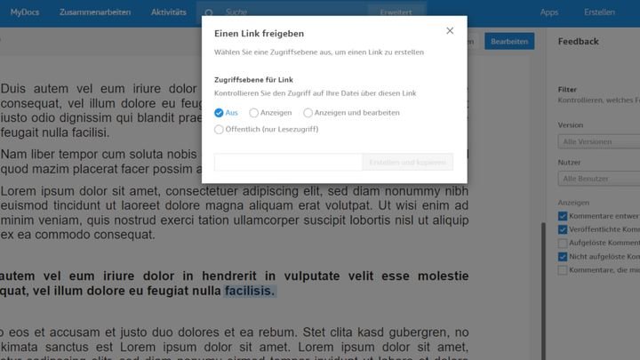 Versenden Sie einen Freigabelink, um Ihre Unterlagen mit anderen zu teilen