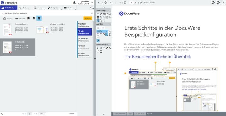 Die Hauptansicht von DocuWare
