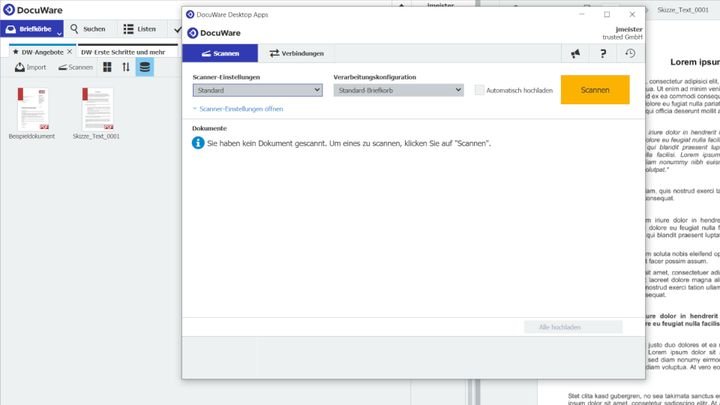 Scannen Sie Dokumente über die Desktop-App von DocuWare ein