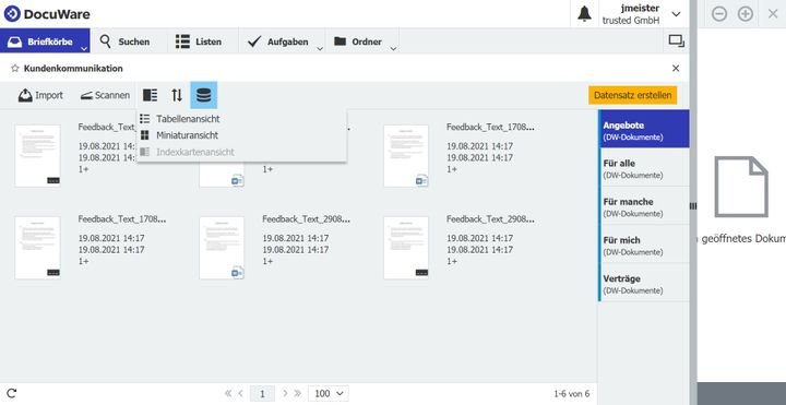 In DocuWare stehen Ihnen verschiedene Ansichten zur Verfügung