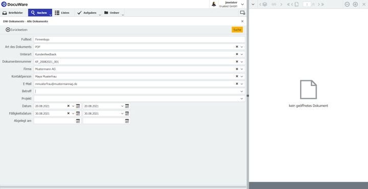 DocuWare bietet Ihnen eine ausgedehnte Suchfunktion