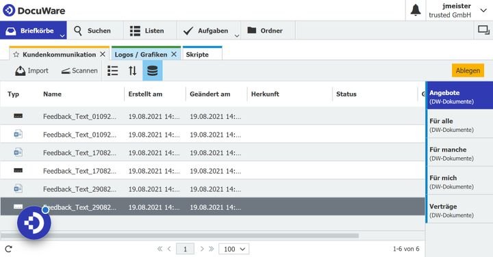 Wechseln Sie mit den Tabs zügig durch Ihre Briefkörbe