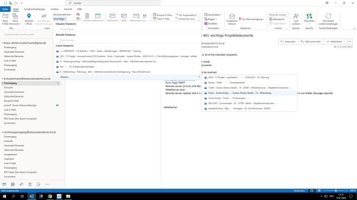 enaio schlägt Ihnen automatisiert passende Ablageorte für Ihre Mails vor
