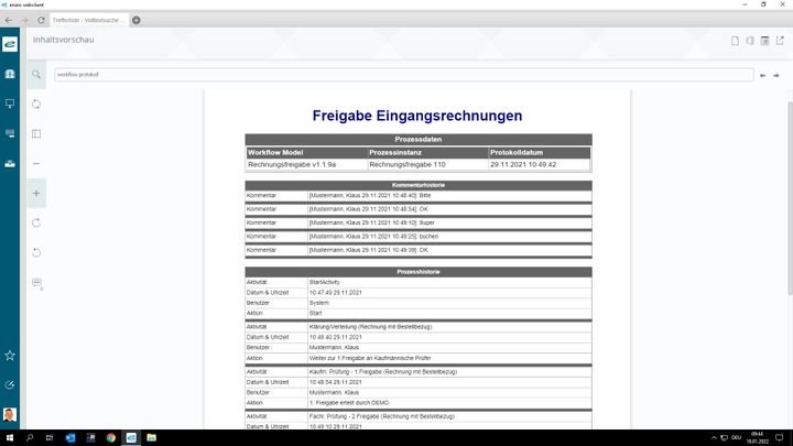 Mit dem Workflowprotokoll lassen sich alle wichtigen Arbeitsschritte Ihrer Dokumente nachvollziehen