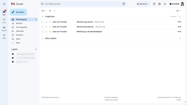 Die Benutzeroberfläche von Gmail