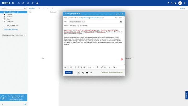 Die Benutzeroberfläche von IONOS