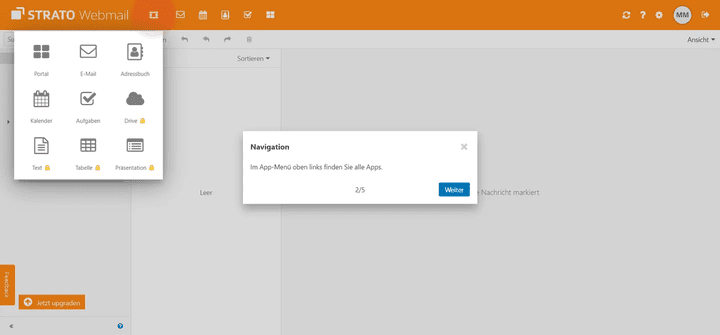 Zu Beginn führt dich STRATO mit einer kleinen Tour durch dein Postfach