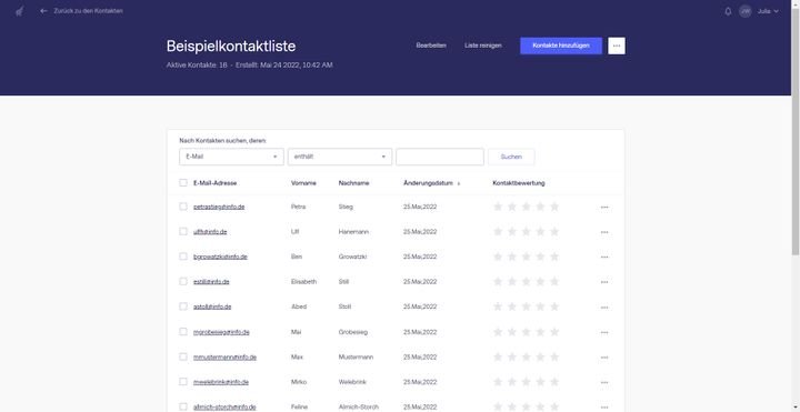Wie jedes gutes Newsletter-Tool bietet auch Benchmark eine Kontaktverwaltung