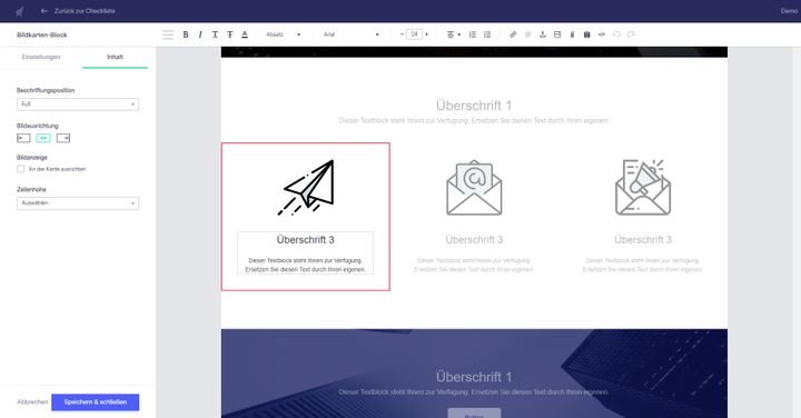 Die Editoren für Mails und Landing Pages funktionieren sehr ähnlich. Sie müssen sich also nur einmal einarbeiten