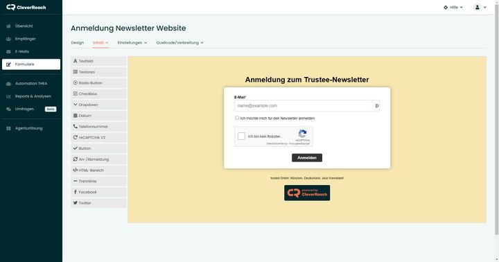 Erstellen Sie passende Formulare für die Anmeldung in Ihren Empfängerlisten