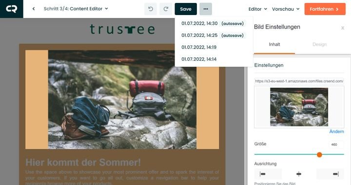 Dank der Autosaves gehen Ihre Änderungen an Ihren Designs nicht verloren