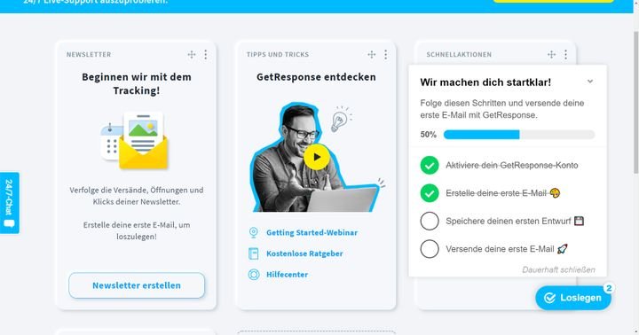 Kleine Checklisten, Tutorials und die Webinare begleiten Sie bei Ihren ersten Schritten mit GetResponse