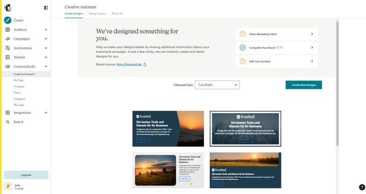 Lassen Sie sich vom Creative Studio fertige CIs aus Ihrer Website generieren
