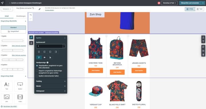 Bauen Sie sich mit dem Drag-and-Drop-Editor Ihren idealen Newsletter zusammen