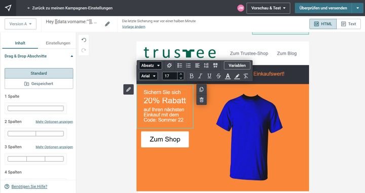 Im Editor wird der Schriftzug abgeschnitten