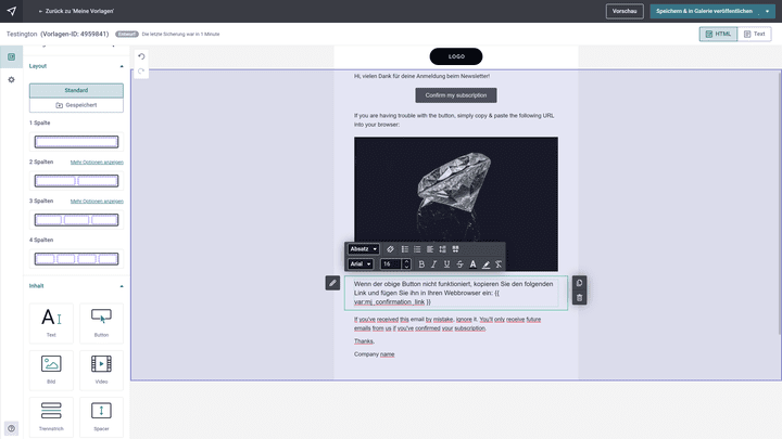 Gestalten Sie neben den Formularen auch die passenden Opt-in-Mails und Bestätigungsseiten