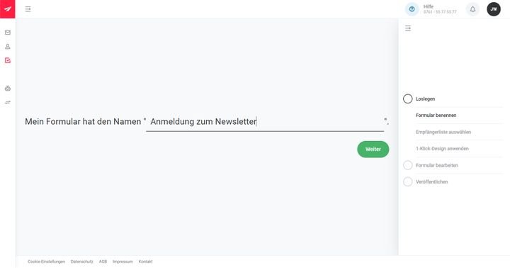 rapidmail nimmt Sie an die Hand und führt Sie schrittweise durch die Formularerstellung
