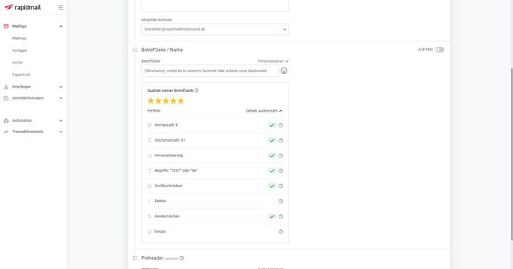 Profitieren Sie von Marketing-Hilfen wie der Betreffzeilen-Optimierung