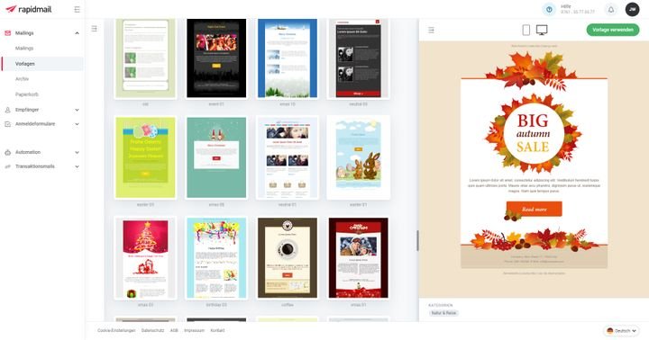 Wählen Sie aus den über 160 mobil responsiven Vorlagen Ihren Favoriten aus