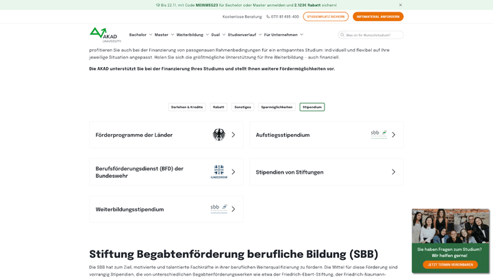 Die AKAD bietet recht viele Fördermöglichkeiten