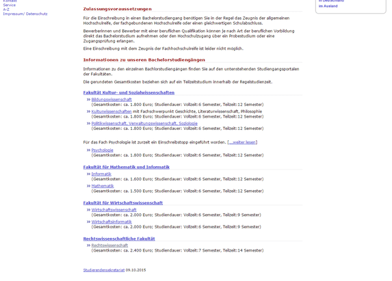 Bachelorstudiengänge an der FernUniversität in Hagen