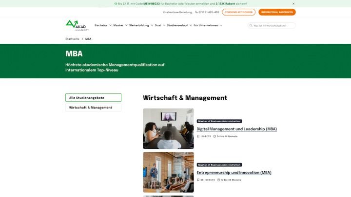 Vor allem der Schwerpunkt auf BWL und Management zeichnen die AKAD zusätzlich aus