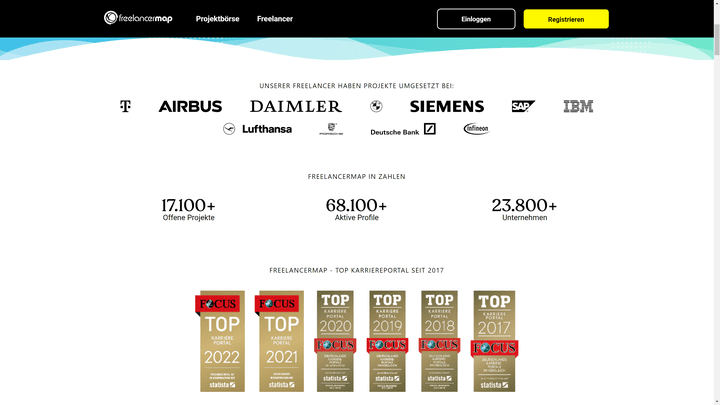 Während Sie bei der deutschen Variante von freelancermap aus 68.000 Profilen wählen …