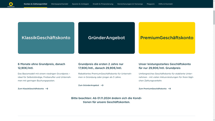 Die Preise des Commerzbank-Geschäftskontos