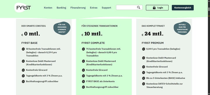 Hier siehst du alle drei Kontomodelle von FYRST im Überblick.