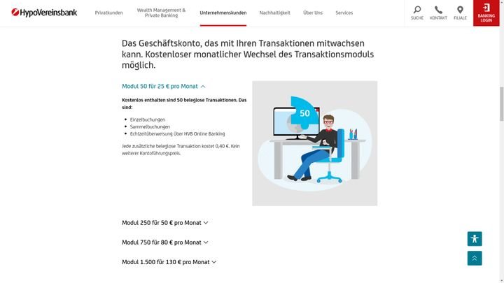 Die Preise für die BusinessKonto 4You-Module