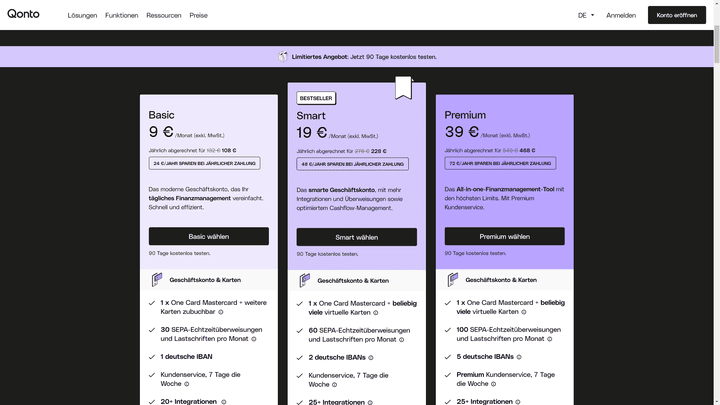 Die Preise von Qonto
