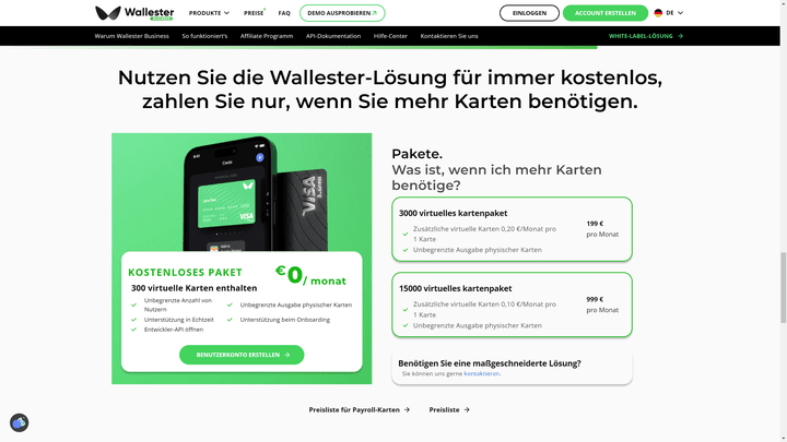 Die Preise von Wallester im Überblick
