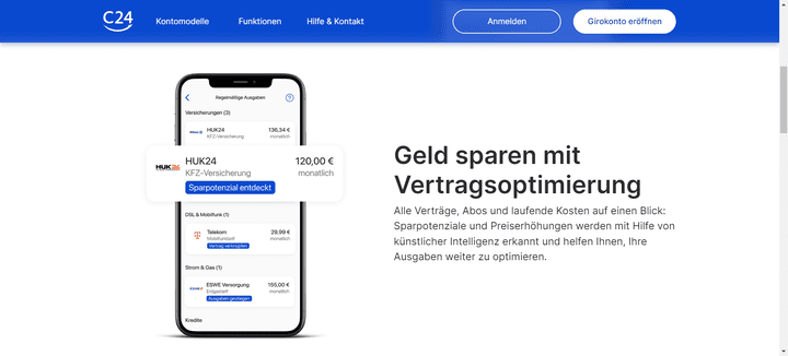 Die automatische Vertragsoptimierung zeigt dir, wo du monatlich Geld sparen kannst