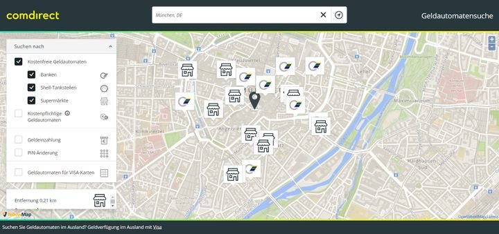 Kund:innen von comdirect können an vielen Geldautomaten, in Geschäften oder an Tankstellen Bargeld beziehen