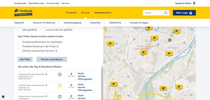 Mit der Geldautomaten- und Filialsuche finden Sie immer eine Filiale in Ihrer Nähe