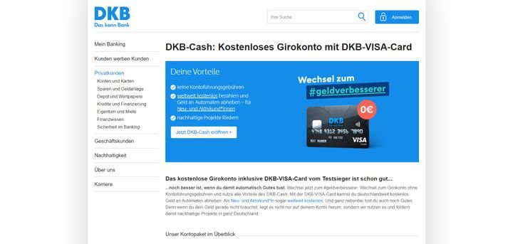 Testsieger DKB wartet mit dem kostenlosen Girokonto DKB-Cash auf