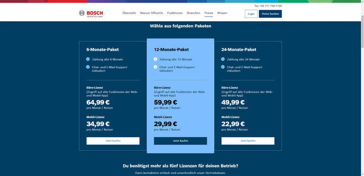 Eine genaue Übersicht über alle Preise und Laufzeiten von Bosch OfficeOn
