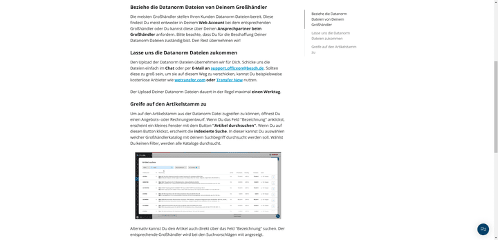 Im Helpcenter findest du ausführliche und hilfreiche Artikel zu den wichtigsten Handgriffen, hier zum Beispiel zur Datanorm-Schnittstelle
