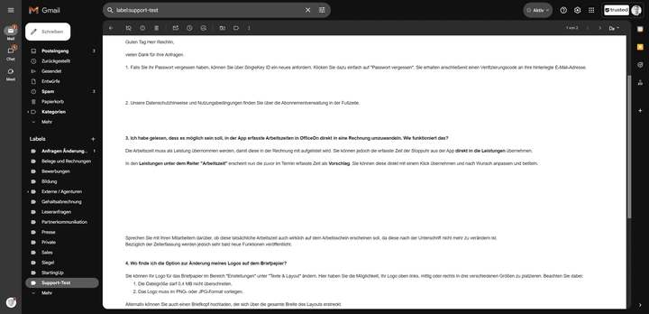 Die Antwort des Mail-Supports von Bosch OfficeOn im Praxistest von trusted