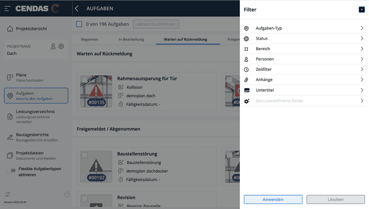 Um über alle deine Tickets und Aufgaben den Überblick zu behalten, kannst du sie anhand verschiedener Faktoren filtern