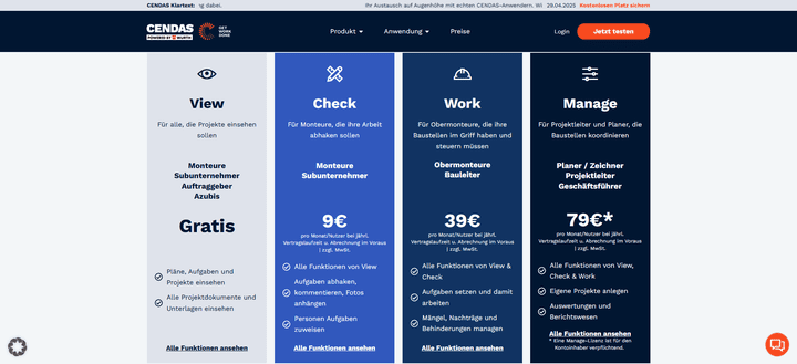 Hier siehst du die vier möglichen Lizenzen von CENDAS im Überblick